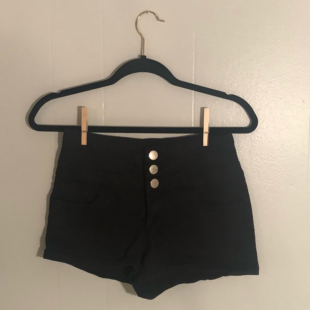 Black denim shorts